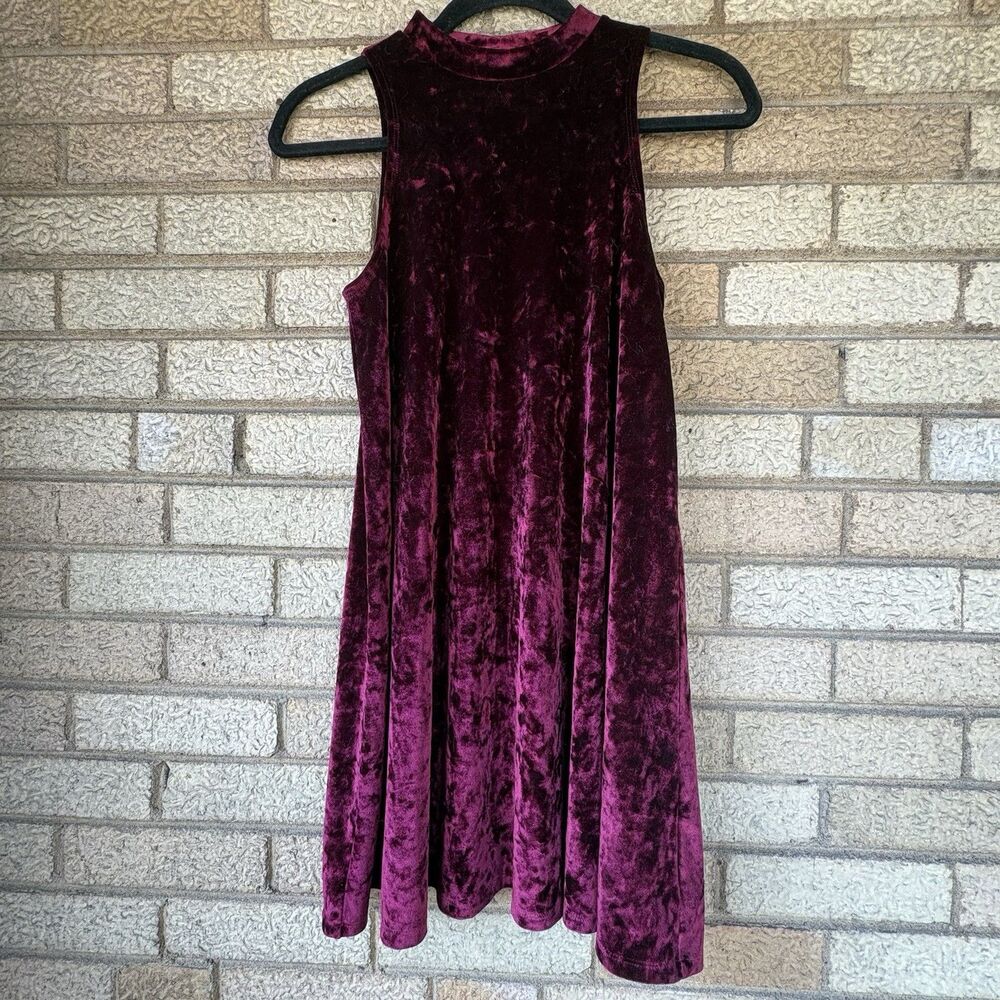 Arizona Jean Co. Women's Maroon Velvet Fit & Flare Mock Neck Keyhole Dress S